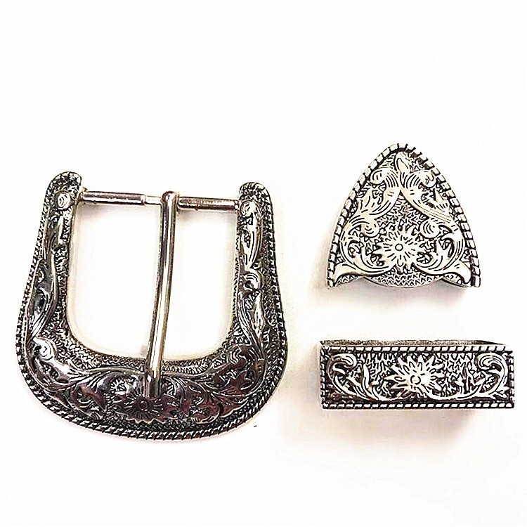 Silver Western Floral Engraved Cowboy Belt Buckle Three  display picture 1