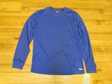 TEK GEAR LS TEXTURE LONG SLEEVE PULLOVER TEE BLUE SMALL WICKING ODOR-RESISTANT 
