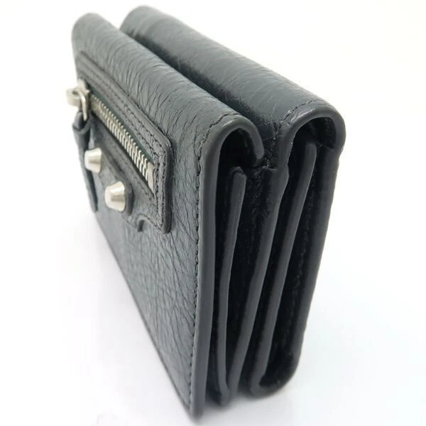 Auténtica Mini Cartera Clásica BALENCIAGA Cuero Gris Oscuro Triple Enviada desde Japón Foto 3 de 4