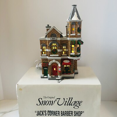 Vtg Dept 56 Snow Village Jack's Corner Barber Shop 1991 Tested Works Orig. Box