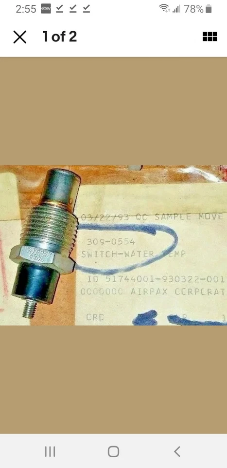 Cummins Onan 309-0554 0309-0672  Thermostat Switch Temperature Sending Unit NOS - Image 4 of 4