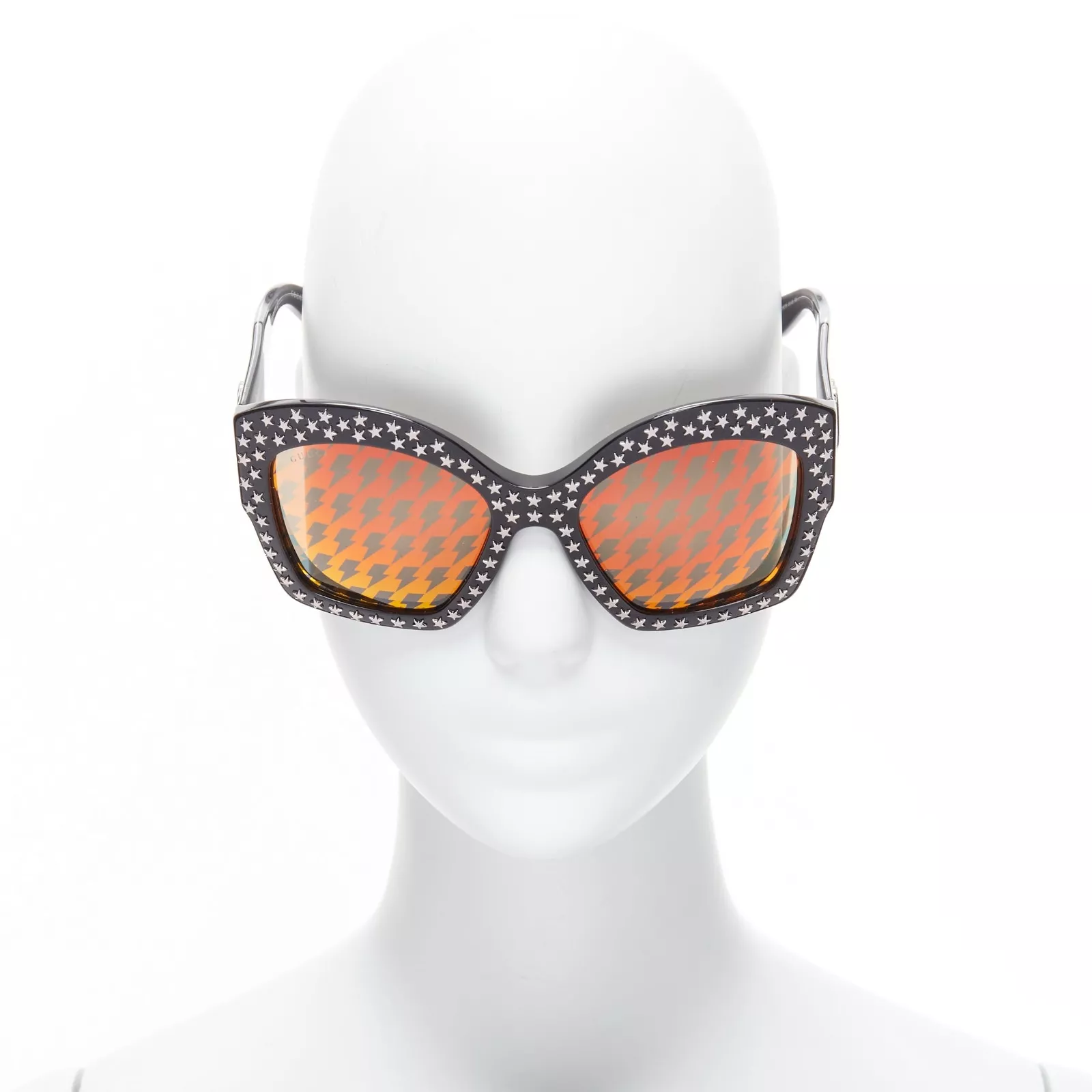Lunettes de soleil GUCCI GG3870S orange verres éclair monture carrée étoile clou