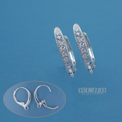 2 Sterling Silver CZ Leverback Lever Back Ear Wire Earrings, Open Loop #33538