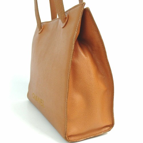 CHANEL Logo Shoulder Tote Caviar Whiskey British Tan Leather Authentic - Picture 3 of 12