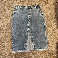 Blakeley Jean Skirt Distressed Size Large, Denim Fringe Hem