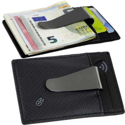 Mandarina Duck Acero Cuero EC Tarjetero Clip Slimwallet - Imagen 1 de 4