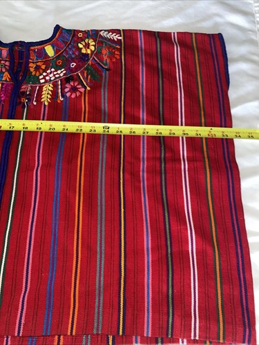 Vintage Guatemalan Huipil Poncho Textile Handwoven Fabric Embroidered Floral - Picture 7 of 9