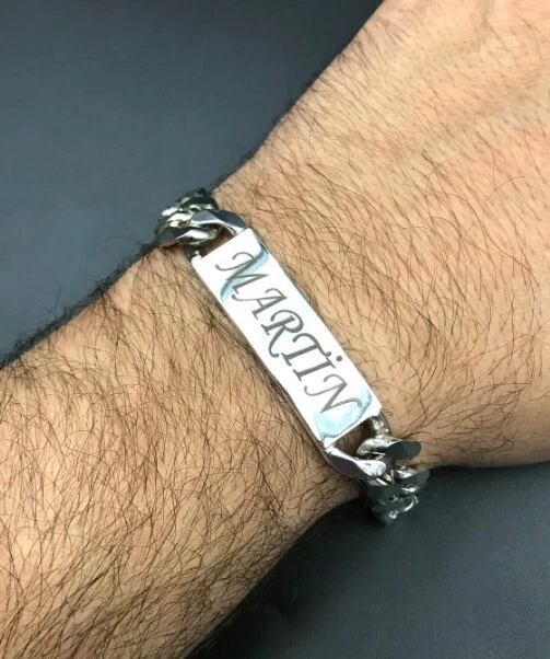 Custom Solid 925 Silver ID Bracelet Curb Cuban Link Identity Name Free Engraving - Image 3 of 4