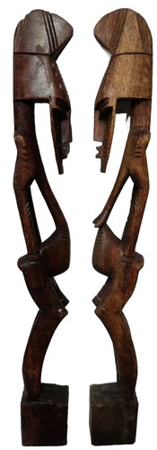 2 Vintage Fertility Statues Hand Carved African Wood Couple Male Female 20" Set - Picture 3 of 23
