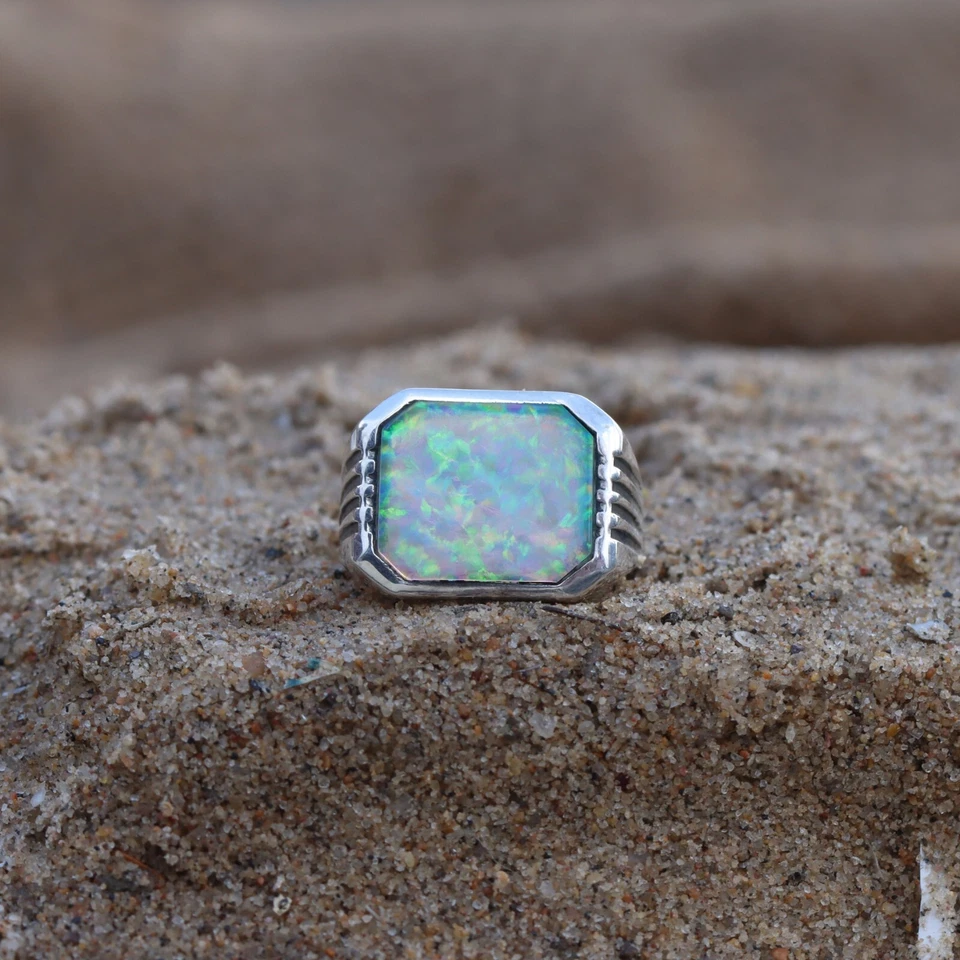 ANEL OPALA DE FOGO ANEL MASCULINO PRATA 925 ANEL OPALA DE FOGO ANEL MASCULINO PRESENTE PARA ELE - Imagem 2 de 4