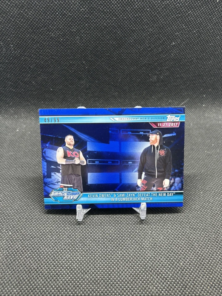 2019 Topps WWE Road WrestleMania Blue Kevin Owens Sami Zayn Card /99 - Image 3 of 4