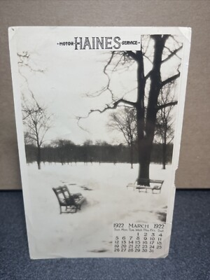 #ad Motor Haines Service March 1922 Calendar Postcard $8.99