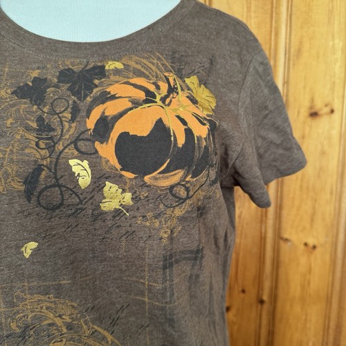 Way To Celebrate Sz LG Halloween Brown Pumpkin T-Shirt Women's Fall Autumn EUC - Picture 3 of 11