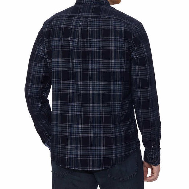 Copper & OAK Mens Navy Plaid Corduroy Long Sleeve Shirt Size Medium M