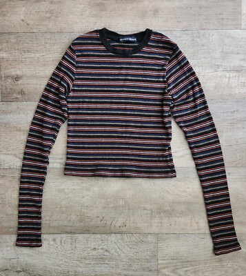 BRANDY MELLVILLE Women's Multi Striped Long Sleeve Crop Top