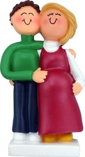 Pregnant Couple Male Brown Female Blonde Personalized Christmas Tree Ornament