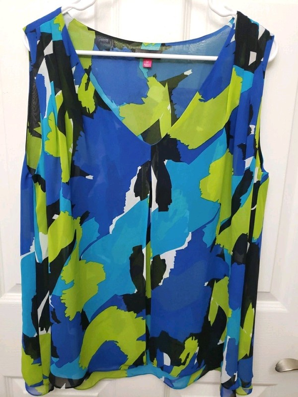 Vince Camuto Size 1X Sleeveless Top Blouse Plunge V-neck Lined Lagenlook Swing 