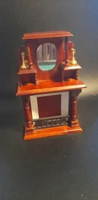 Doll house miniature 1" scale fireplace with mirror and removable  candlesticks