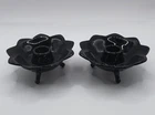 Vtg. c.1932 Pair Fenton No.848 Black Amethyst Glass Lotus 3 Toed Candleholders