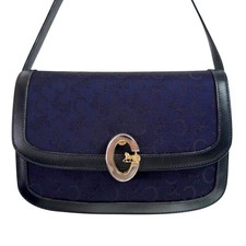 CELINE C-Salky Macadam Carriage Hardware Flap Shoulder Bag T2602-k186