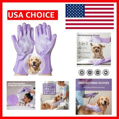 Soft Silicone Pet Grooming Gloves for Dogs, Cats & Horses - Purple Medium Size