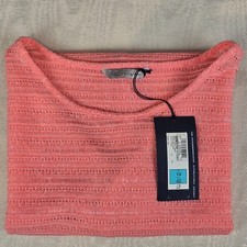 M S Womens Lace Knit Top UK 14 Soft Coral Short Sleeve Lightweight New