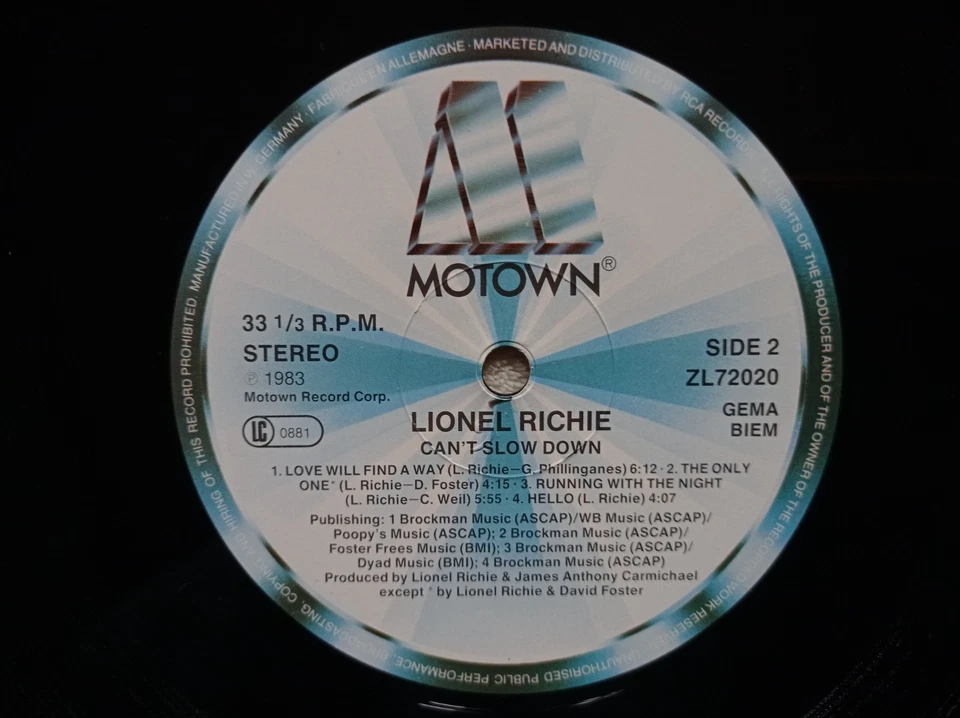 LP 33T LIONEL RICHIE "Can't Slow Down" MOTOWN ZL 72020 UK & EUROPE 1988 VG++ ° - Photo 4/4