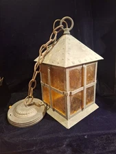 Vintage Arts and Crafts Craftsman Mission Style Hanging Lantern - Solid Brass
