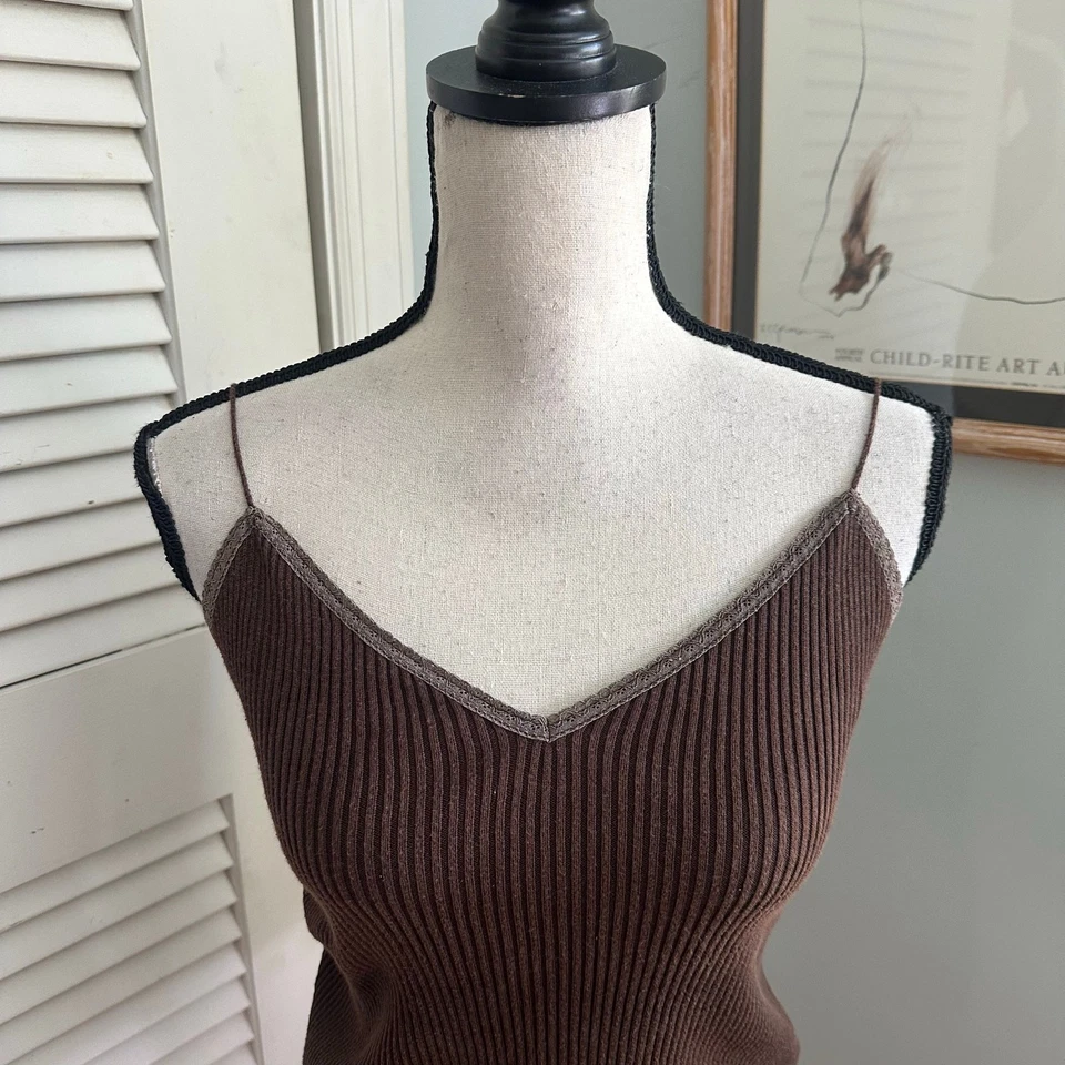 Camiseta sin mangas JIGSAW para mujer 1 marrón acanalada tejida cami retro Y2K coqueta grunge babydoll Foto 2 de 4