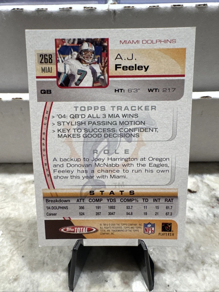 2005 Topps Total AJ Feeley #268 Miami Dolphins - Image 2 of 2