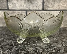 Vtg Jeannette Depression Glass Lombardi Oval Clear 4-Footed Bowl 22 K Gold Trim