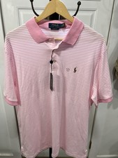 Polo Ralph Lauren Classic Fit Striped Mesh Polo Shirt Pink White Mens XL NWT