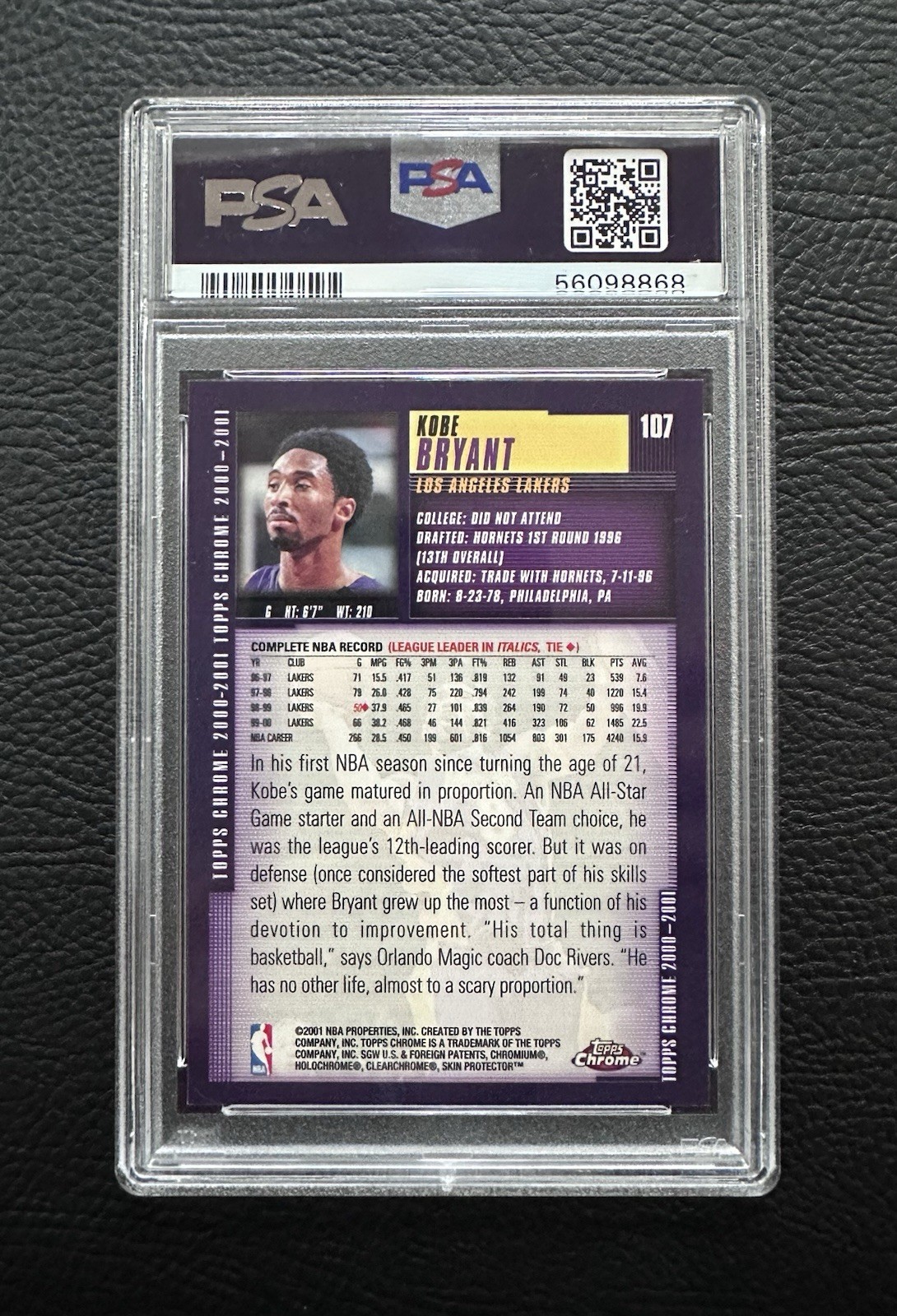 Topps Chrome 2000-01 Kobe Bryant #107 PSA 9 MINT Lakers view 2