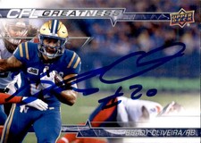 Brady Oliveira Signed 2023 Upper Deck CFL Football card Winnipeg Blue Bombers