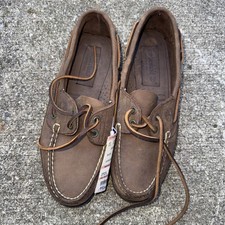 Nos Vintage Timberland Boat Shoes Brown Leather Size 8 1/2 Usa Made