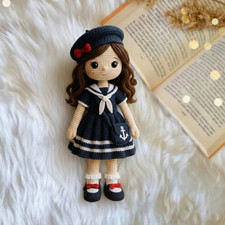 Crochet Amigurumi Girl Doll wwith Sailor Outfit, Perfect Decor & Gift for Kids
