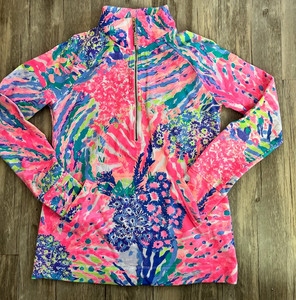 Pull Femme Lilly Pulitzer 1/4 Zip – Taille L, Manches Longues, Rose, Occasion Parfait état