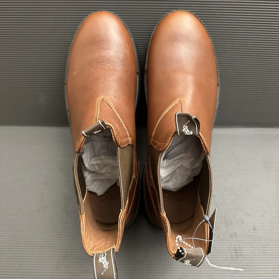 Polo Ralph Lauren Hombres Oslo Chelsea Botas Talla 10.5D Marrón + Azul Marino Gorro Sombrero Paquete Foto 4 de 4