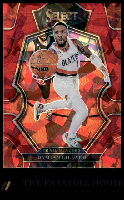 2022-23 Panini Select #107 Damian Lillard Red Cracked Ice Prizms