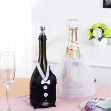 auwiyd 2 PCS Bride and Groom Wine Bottle Covers Set Glass Decoration... 