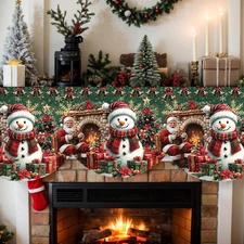 Snowman Santa Christmas Fireplace Mantle Scarf Holiday Seasonal Home Decor Art