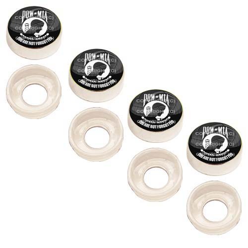4 Chrome Custom License Plate Frame Screw Snap Caps Covers US POW*MIA