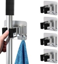 Mop Broom Holder Self Adhesive Holder Wall Mounted Broom Hanger Spring Clip Rack