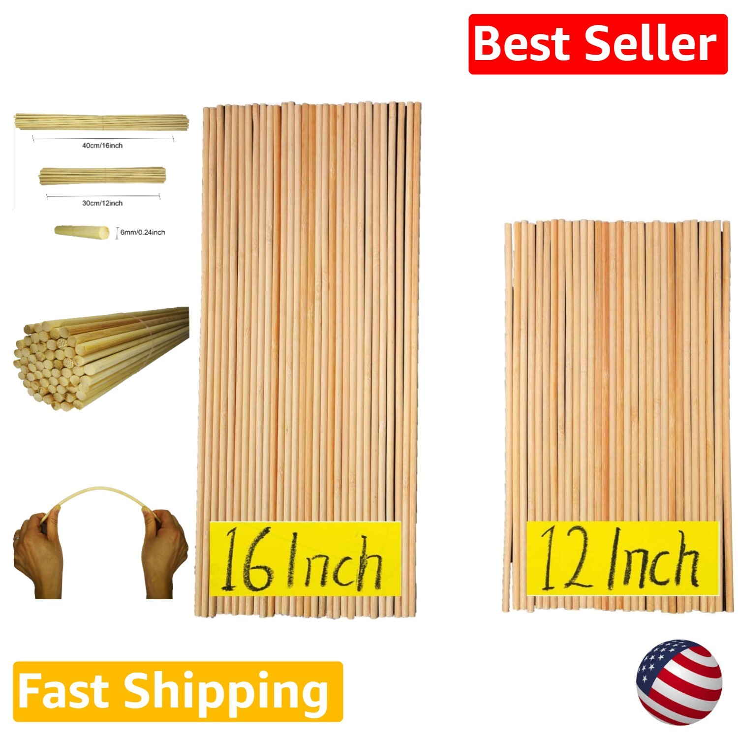 Unfinished Bamboo Dowel Rods - 12