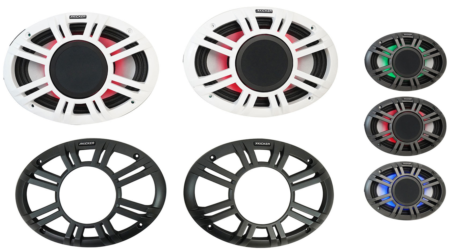 4 KICKER 48KMXL694 300-ваттные 6x9-дюймовые рупорные динамики для морских судов со светодиодной подсветкой KMXL69