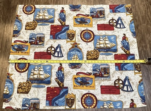 2 Vintage NAUTICAL SHIPS BOATS Curtain PANELS 36" long x 41" wide ROD POCKET - Picture 9 of 10