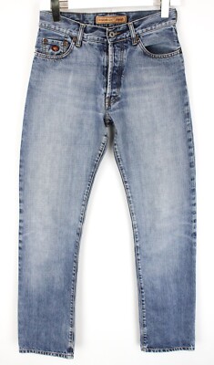 ENERGIE Herrenjeans W29 L34 Tapered Whiskers Verblichen Knopf Fly Blau Faded