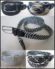 Belt Men Women Unisex Braided Stretch Web Cotton Canvas Elastic Fashion w Buckle