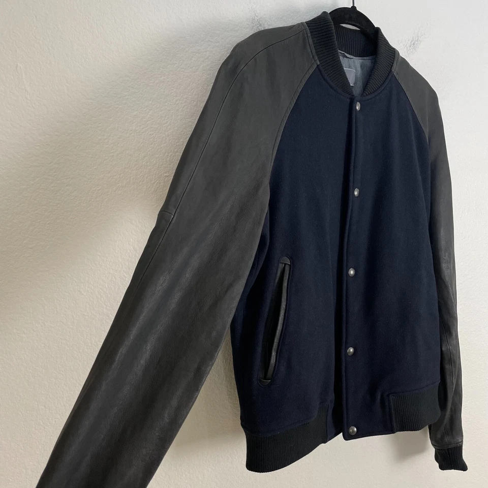 Chaqueta de bombardero universitaria de béisbol de cuero de cordero mezcla de cachemir de lana pequeña VINCE para hombre Foto 4 de 4