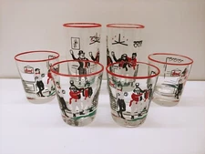 6x Libbey PICKWICK Dickens Tavern Glass Tumblers Highball-Lowball Old Fashioned